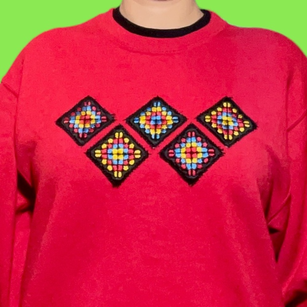 Vintage 90s Embroidered Patchwork Sweatshirt - image 5